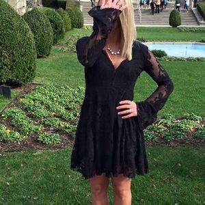 Free People black long sleeve lace dress